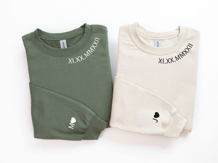 Roman Numerals & Initials on Sleeve - Couples Crewneck Sweatshirt