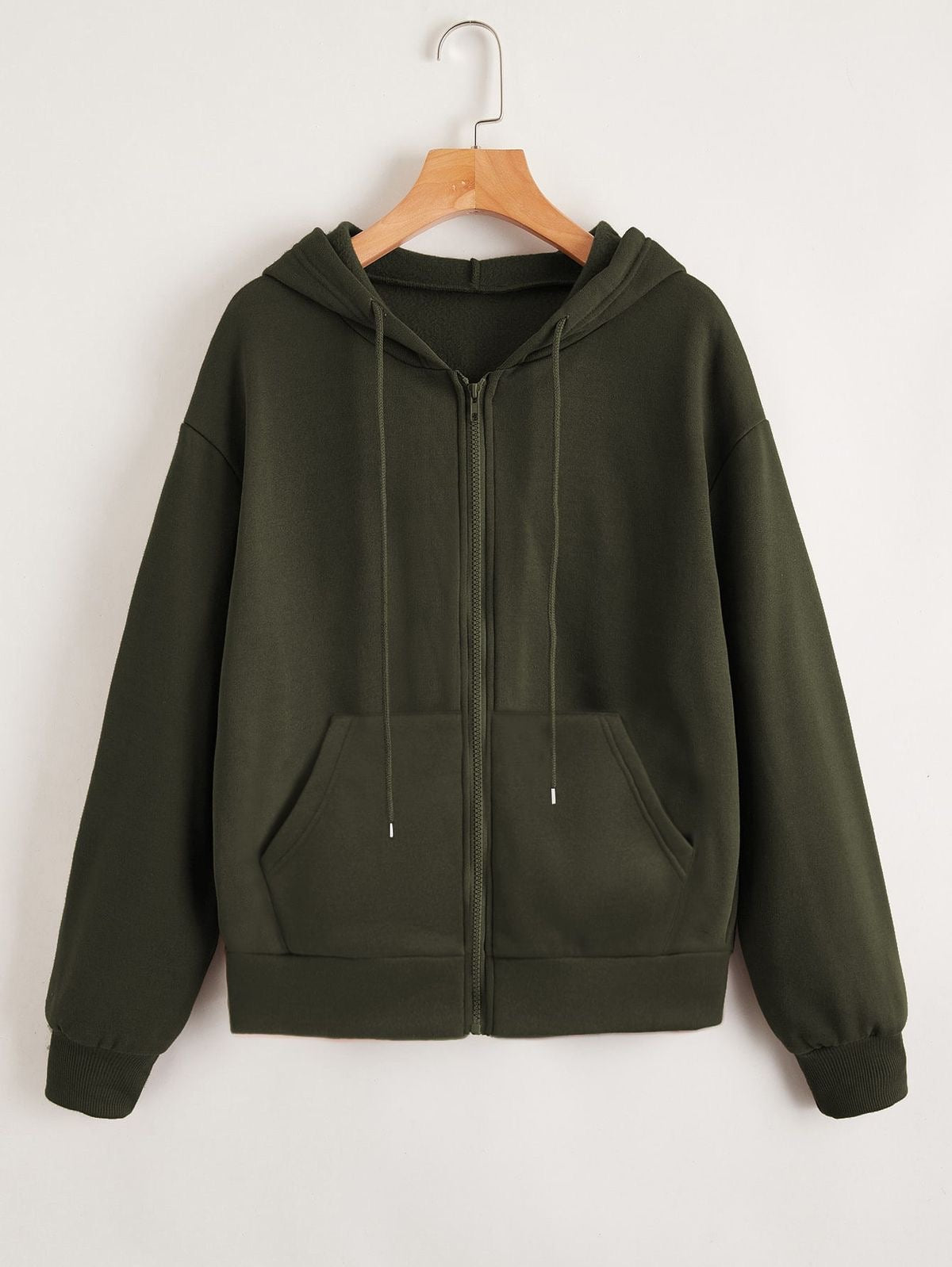 Olive Green Zip-Up Hoodie