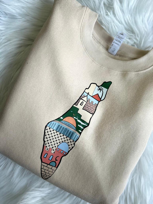Palestine Map Crewneck Sweatshirt